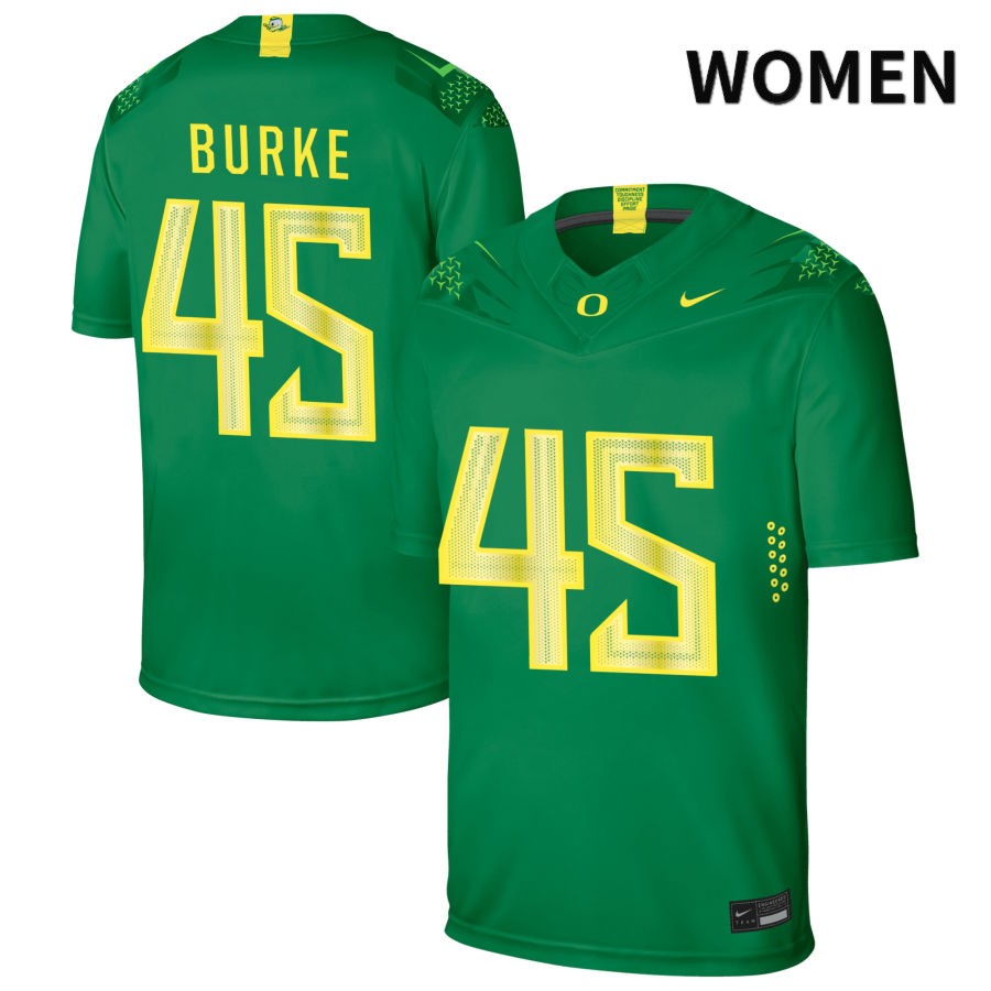 Oregon Ducks Women's #45 Peter Burke Football College Authentic Green NIL 2022 Nike Jersey JRP44O4C